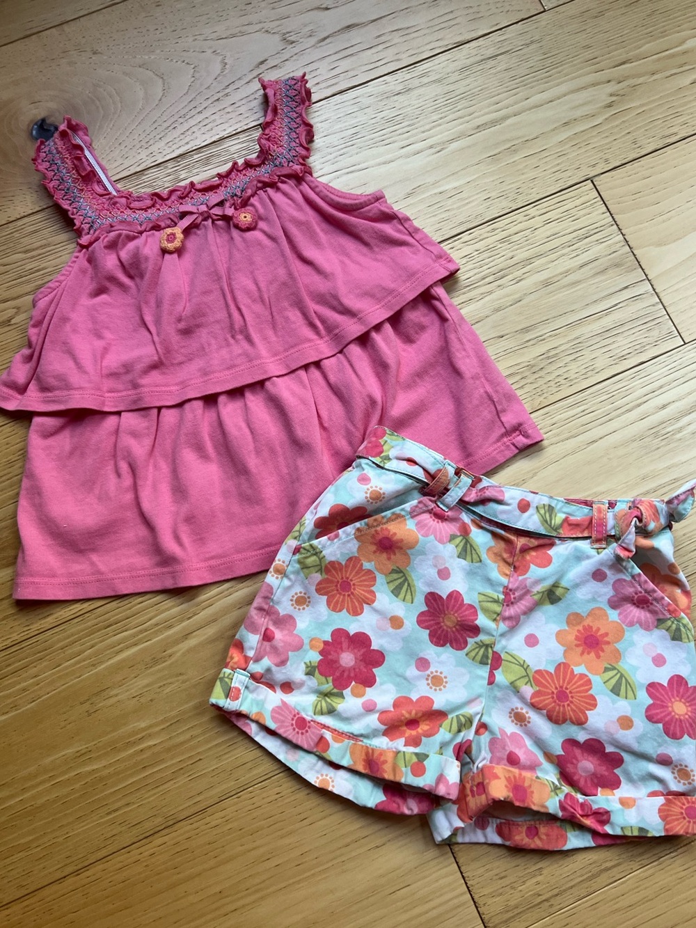 GYMBOREE Coral Pink Smocked Ruffle Tank Top with Matching Shorts